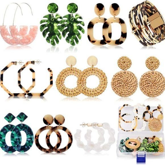New 9 Pairs Acrylic Earrings for Women Girls Drop Dangle Leaf Earrings B… - Picture 1 of 5